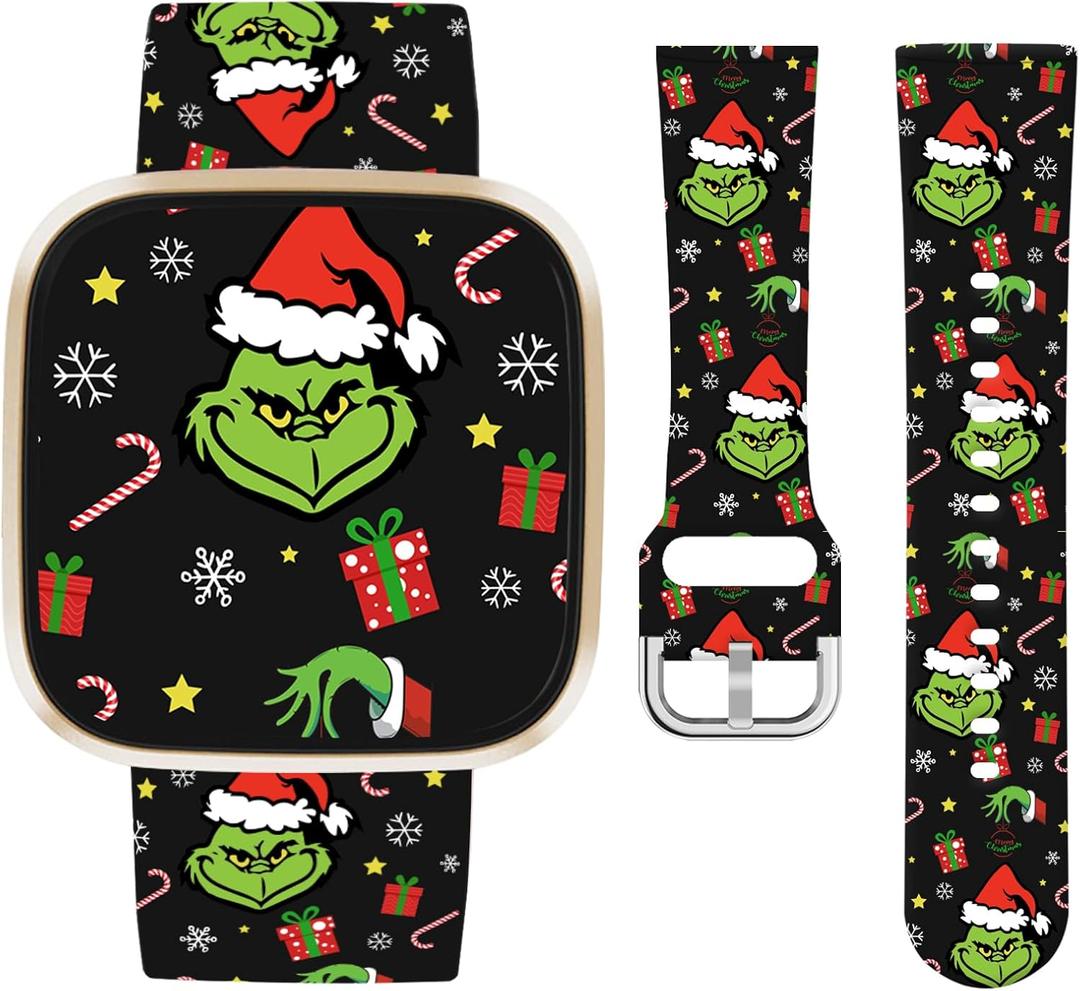 Watbro Christmas Watch Band Compatible with Fitbit Sense/Sense 2/Versa 3/Versa 4 Bands Women,Silicone Replacement Band for Fitbit Sense/Sense 2/ Versa 4/ Versa 3 Smartwatch (black)