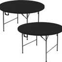 Round Fitted Tablecloth with Elastic - 2 Pack Round Table Covers 48 Inch, Black Windproof & Non-Slip Dining Circle Table Protector for Outdoor Picnic, Party, Banquet