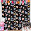 Funny 6 7 Meme Birthday Party Supplies 2 Pack Donut Theme Decorations 3.3x6.6ft Tinsel Foil Fringe Curtains Black Backdrop Streamers Ice Cream Six Seven Photo Decor for Kids