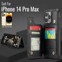 Compatible with iPhone 14 Pro Max Wallet Case with Card Holder RFID Blocking for Women Men, Double Magnetic Clasp Kickstand Shockproof Phone Case Fit for iPhone 14 Pro Max, Black