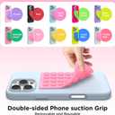 2 x 2 Pack Silicone Suction Cup Phone Case Mount Double-Sided, Hands-Free Strong Grip Holder for iPhone and Android, Sticky Phone Stand for Selfies and Videos, Tender Pink+Transparent