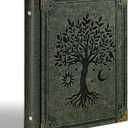 Leather 3 Ring Binder Fits 8.5"x11" Letter Size Paper, 1.5 Inch Round Ring Binder Holds 350 Sheets, Notepad Paper Cover Loose Leaf Organizer, Green Tree