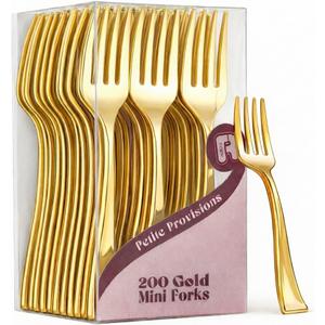 200 Pack Gold Mini Forks - 4 Inch Dessert Forks - Heavy duty Mini Forks For Appetizers, Tastings, Cocktails, Dessert Cups, BPA Free Small Gold Forks