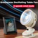 Oscillating Table Fan, Small USB Fan with Battery Operated, 6.5'' Super Quiet Desk Fan with 5 Speeds, 8H Timer, Suitable for Home Office Camp Travel (White)