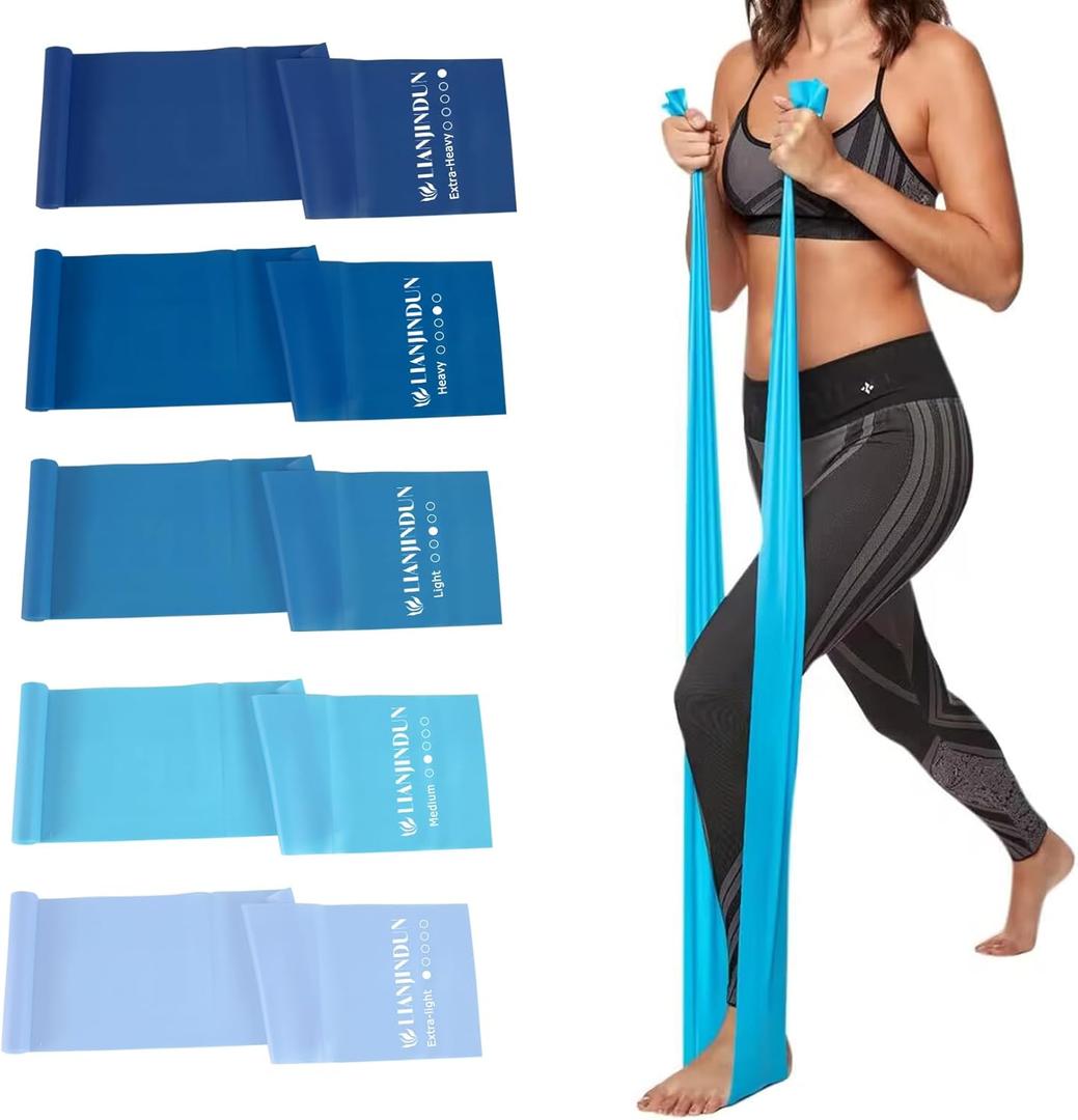 5 Pcs Professional Resistance Bands. Latex-Free, Elastic Band, Work Out Bands, Stretch Bands for Working Out Women or Men, Exercise Bands Set for Physical Therapy, Yoga, Pilates (Gradient Blue Set)