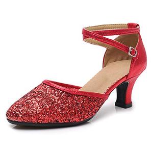 SWDZM Womens Glitter Ballroom Dance Shoes Latin Salsa Tango Dancing Heels Closed Toe Party Performance Wedding Shoes,Red,US 9.5