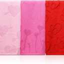 Remagr 3 Pcs Valentine's Day Bathroom Hand Towel Cotton 3D Red and Pink Hearts Jacquard Weave Kitchen Towel 29x14 Inch Bath Decor Married Couple Gifts Anniversary Wedding Decoration