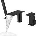 Roman Tub Faucet with Hand Shower, Matte Black Deck Mount Waterfall Tub Faucet High Flow 3 Hole Bathtub Faucets Sets