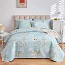 Joyreap 2 Pieces Reversible Floral Quilt Set Aqua, Microfiber Soft Smooth Quilt, Elegant Flower Design Bedspread, Lightweight Bed Cover for All Season, 1 Quilt n 1 Pillow Sham (Twin, 68x86 inches)