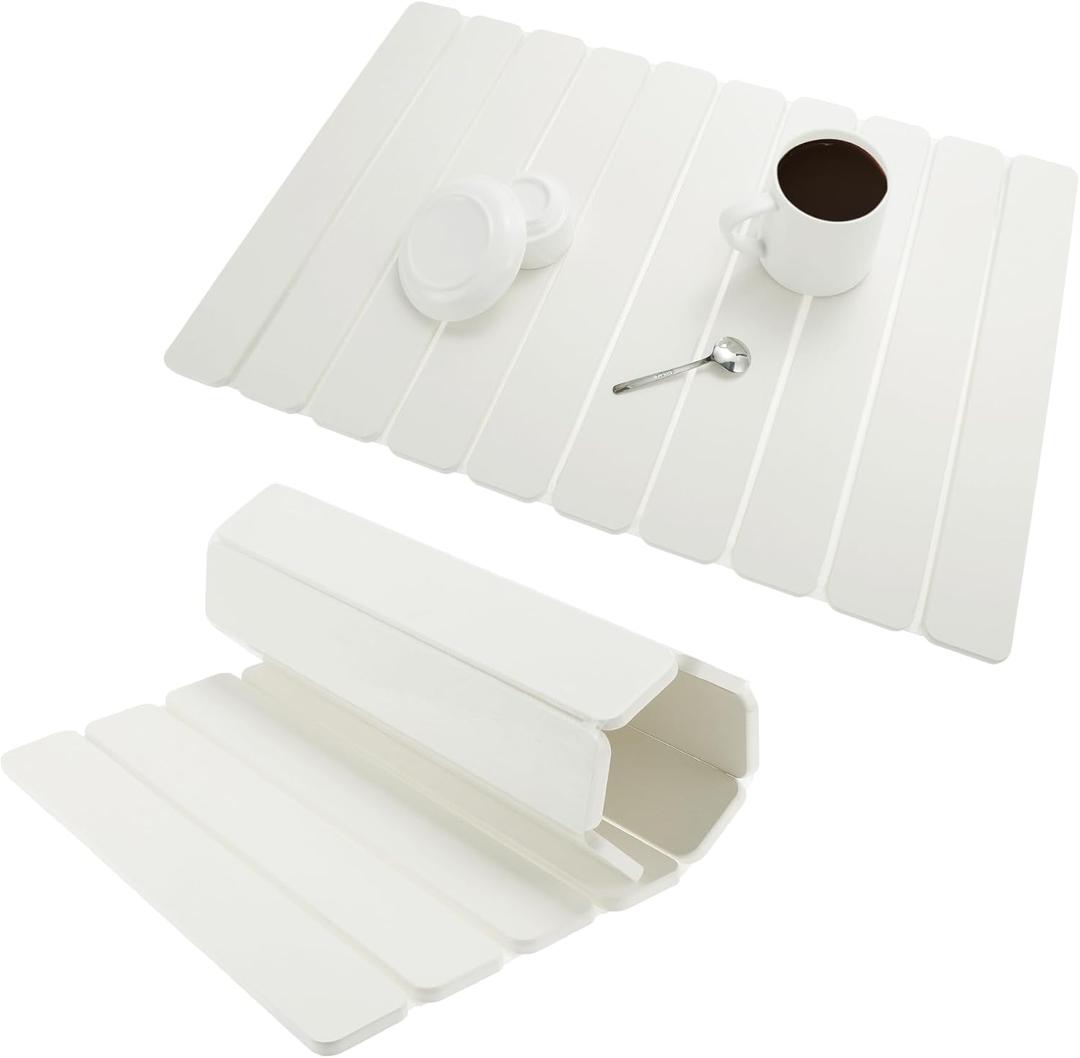 Dish Drying Mat, Foldable Drying Mat for Kitchen with Non-Slip Pad & Sandpaper, Draining Rack Sink Mat, 23.6x15.4 Inch, White, 1 Set