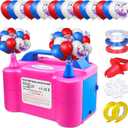 Electric Air Balloon Pump with Red White Blue Balloons, Portable Dual Nozzle Ballon Blower Maschine 600W Balloon Inflator for Party, Birthday, Festival, Patriotic, Baby Shower Decorations