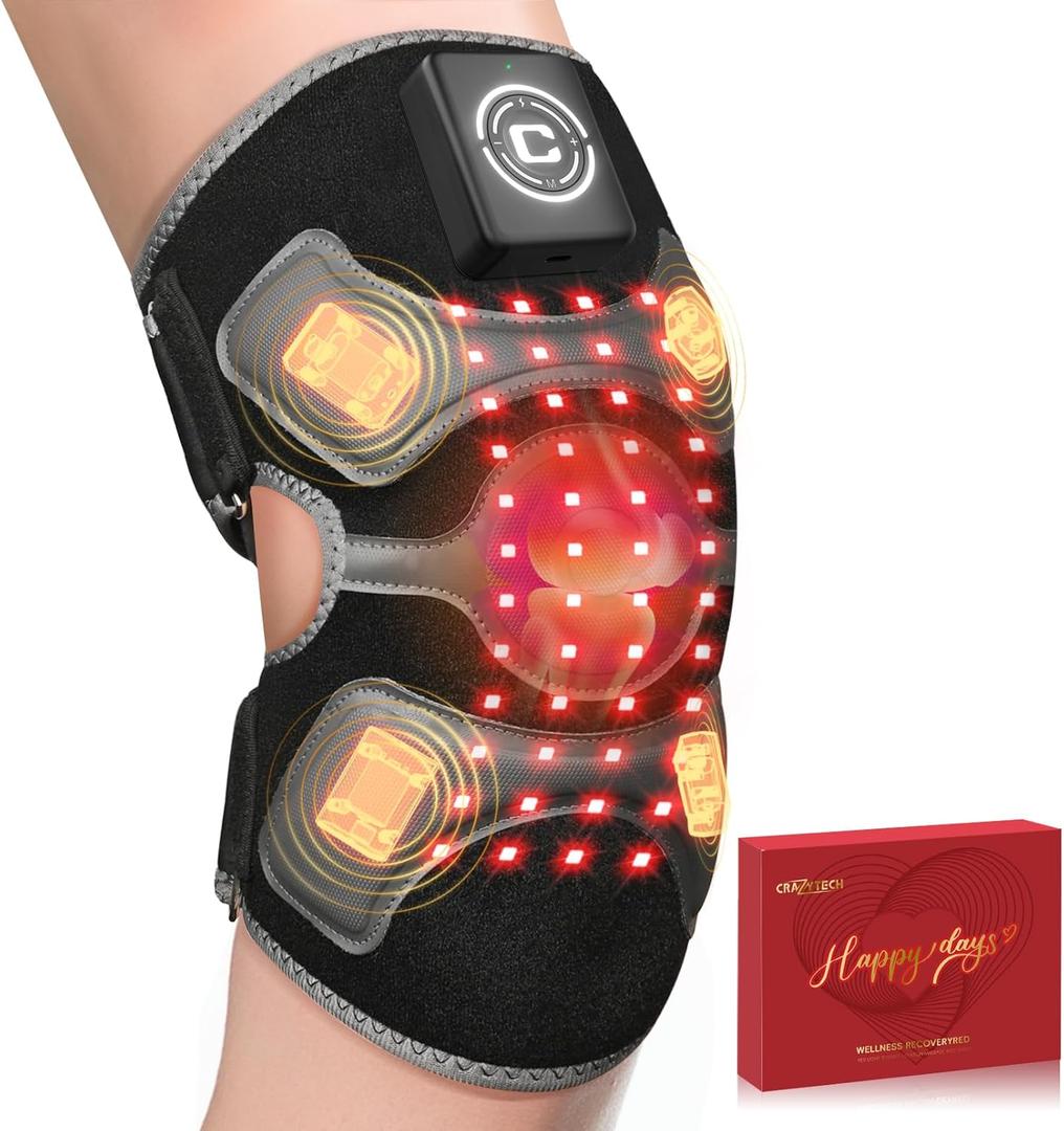 Upgraded Red Light Therapy Knee Brace - Cordless 5000mAh Knee Massager with 4 Vibration Areas, 660nm&850nm, Near Infrared Red Light Therapy Heated Device for Knee Elbow Shoulder Pain