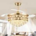 52 Inch Fandelier Ceiling Fan with Light, Chandelier Fan, Retractable Crystal Ceiling Fan Dimmable LED, 3 Color Temperatures, 6 Speeds, for Bedroom & Living Room
