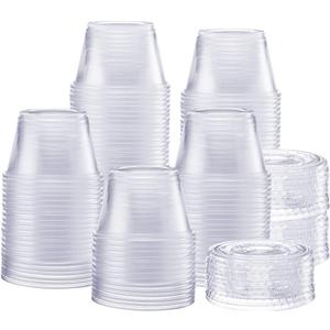 GUSTO 4 oz Jello Shot Cups with Lids [200 Count] Clear Plastic Portion Containers, Condiment Cups for Sauces, Dressings & Samples  Durable, Stackable, Leak-Resistant (Formerly Comfy Package)