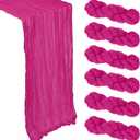 6 Pack Hot Pink Cheesecloth Table Runner 10Ft Gauze Cheese Cloth Table Runner 35x120 Inch Boho Sheer Rustic Fabric for Party Decor Baby Shower Wedding Centerpiece Home Table Decorations