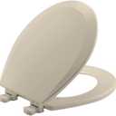 Bemis 500EC Durable Wood Toilet Seat with Easy Clean Hinges, Made in USA, Round, Almond
