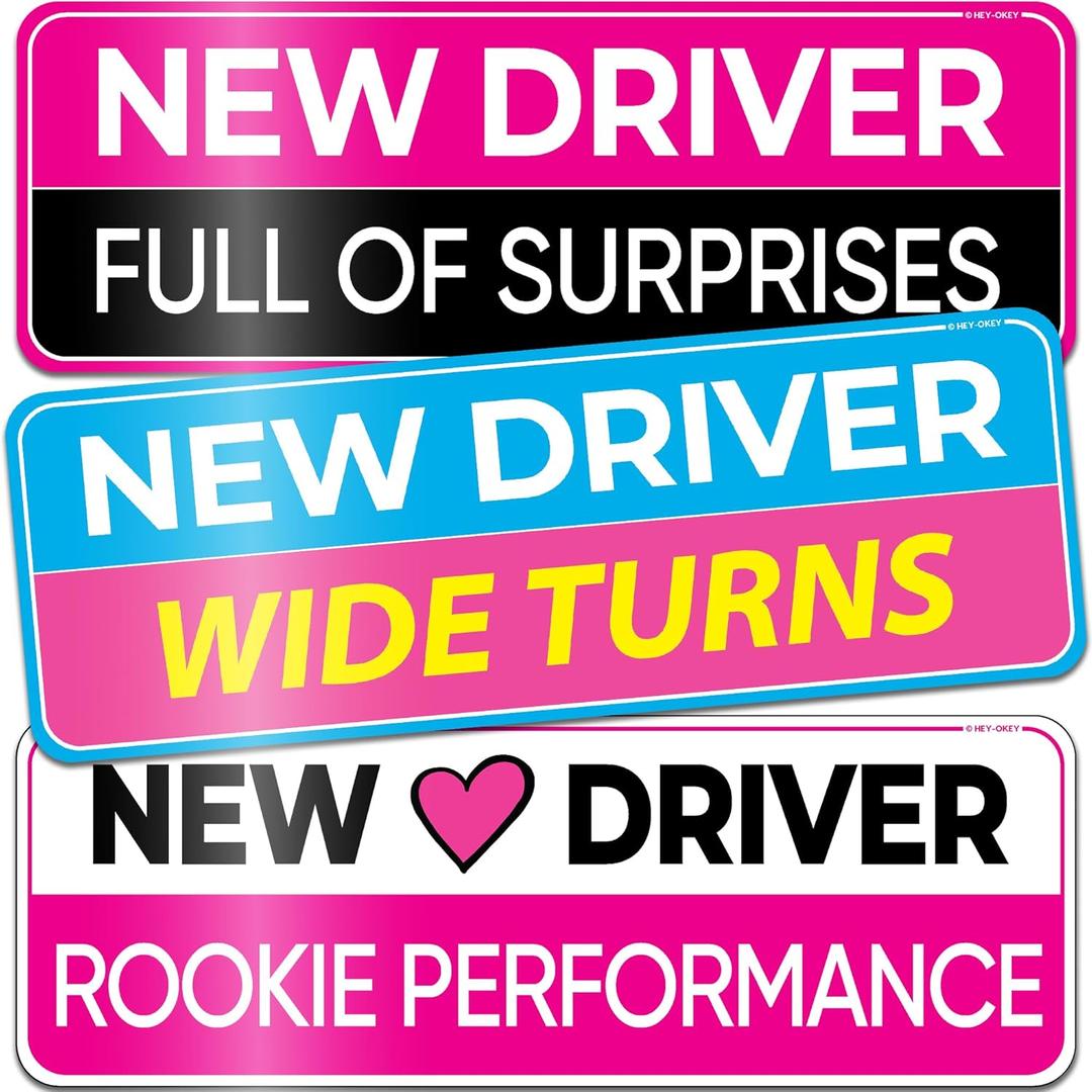 3-Pack New Driver Magnet for Car - Girly Pink Funny Please Be Patient Reflective Magnetic Rookie Bumper Sticker Set - Reusable Strong Fun Safety Attention Signs for Girls - Weather-Resistant (Driver Fem #2)