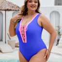Plus Size Swimsuit for Women Tummy Control Bathing Suits Full Coverage Swimsuits Color Block One Piece Swim Suit (Blue, XXXL)