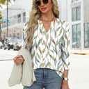 XIEERDUO 3/4 Length Sleeve Womens Tops V Neck Pleated Work Blouses Dressy Casual Summer Tops 2025 Trendy (L)