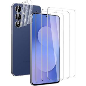 3 Pack Screen Protector for Samsung Galaxy S25 FE with 3 Pack Camera Lens Protector, Tempered Glass Film, HD Clear, 9H Hardness, No Bubbles, Case Friendly
