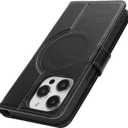 Zouzt for iPhone 14 Pro 6.1" Genuine Leather Wallet Case with Card Holder, for MagSafe Magnetic Wireless Charging, Flip Folio Book Kickstand Shockproof Cover Women Men for iPhone 14 Pro - Black