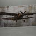 Framed Vintage Airplane Wall Art - Retro Aircraft Canvas Pictures Grey-tone Abstract Background Wall Decor Rustic Elegance Canvas Print Aesthetic Painting Artwork Home Office Decor 29" x 58"