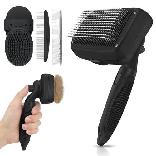 Self Cleaning Shedding Brush - 5-in-1 Professional Pet Grooming Kit Skin Friendly Grooming Tool for Dogs, Cats, and Puppies, Deshedding and Hair Removal for Long and Short Haired Pets, Black