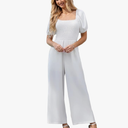 Love Welove Fashion Jumpsuits for Women Dressy Short Sleeve Smocked High Waist Wide Leg Pants Loose Romper Outfits M