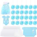 24 Sets Baby Shower Favors for Guests Include Bath Sponge Loofahs, Thank You Cards, White Organza Bags for Baptism Baby Shower Gender Reveal Birthday(Blue)