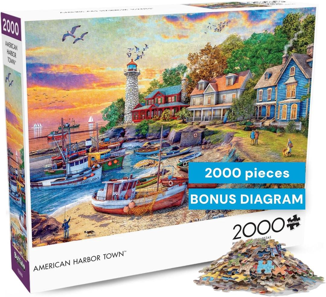 Buffalo Games - American Harbor Town by Dominic Davison 2000 Piece Jigsaw Puzzle for Adults - Challenging Puzzle Perfect for Game Nights - Finished Size is 38.5 x 26.5  Precision-Cut Pieces