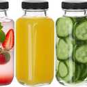 BIGIVACA 8 oz Glass Juice Bottles with Lids,3 PACK Bottles for Juicing,Square Drinking Jars Glass for Coffee,Cola,Milk,Tea in Travel,Work,School