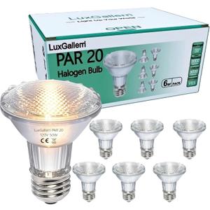 PAR20 Halogen Light Bulbs 6 Pack 120V 50w Dimmable, E26 Medium Base Flood Light Bulbs with 3000k Warm White,High Output Reflector for Kitchen Stove Hood and Range Hood Light Bulb.
