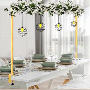 ParseBio Over The Table Rod Stand with Clamps Adjustable 31"-110'' Length 31"-64" Height Gold Table Balloon Arch Stand with Storage Bag, For Valentines Day Party Wedding Anniversary Decoration