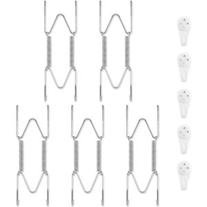 5 Pack Plate Hangers for The Wall, Suitable for 6-8 inch Art Plate, Stainless Steel Invisible Heavy Duty Wire Plate Holder with Wall Hooks, Plate Hangers for Displaying Plates, Platter, Dish, Silver