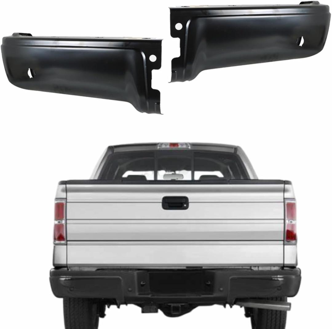 labwork 1 Pair Primered Black Rear Steel Bumper Ends Replacement for F150 2009-2014 with Park Assist Sensor Holes FO1102373