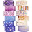 YUBBAEX Galaxy Washi Tape Set Purple Stars Decorative Tapes Silver Gold Foil Masking for Arts, DIY Crafts, Journal Supplies, Planners, Scrapbook, Gift Wrapping (Purple Night 12 Rolls)
