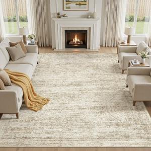 cotiled Large Area Rugs for Living Room 8x10, Machine Washable Rugs with Non Slip Backing Modern Neutral Abstract Rugs Stain Resistant Distressed Carpets for Home Office Decor (8x10 Beige/Brown)