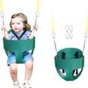 High Back Full Bucket Toddler Swing Seat with 3- Point Adjustable Safety Harness, 66 inch Detachable Chain,Suitable for Babies Aged 6-24 Months，Baby Swing for Swingset (Green)