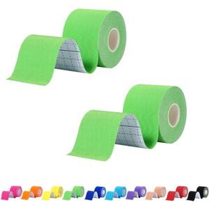 Pro Synthetic Kinesiology Tape 2 Rolls, Athletic Sports Tape for Muscle Joint Support, Pain Relief for Knee Elbow Wrist Ankle, 2 in x 16.4 Ft, Green