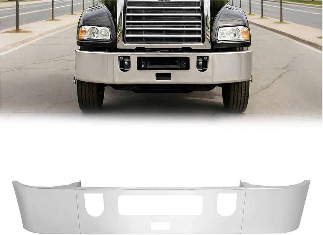 ALMULOO Front Bumper Compatible with Mack Set Forward Axle CHU and Pinnacle Models (All Years) without Fog Light Cutouts Steel Chrome 3PCS
