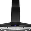 SNDOAS Black Range Hood 30 Inch,Stainless Steel Wall Mounted Kitchen Hood with Touch Controls, Ducted/Ductless Convertible,Chimney-Style Stove Hood Vent for Kitchen,Baffle Filters,Black Painted Finish