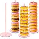 4 Pcs Metal Donut Display Stand Tower Bagel Holder Cake Stand Dessert Table Doughnut Holder Display Tower for Birthday Wedding Party and Donut Themed Party Decorations (Pink)
