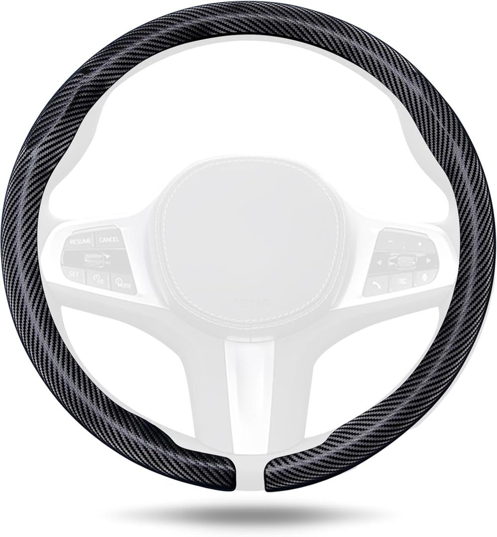 Aimato Car Steering Wheel Cover Carbon Fiber, Ultra-Thin Car Steering Wheel Cover,Comfortable & Breathable Microfiber,Universal Fit for Most Cars, Matte Black