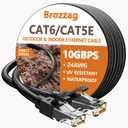 Ethernet Cable 75ft For Cat6/Cat5E, 10Gbps Compatible with Cat8/Cat7, 24AWG Network Cable Indoor&Outdoor, Direct Burial Waterproof&UV Resistant, High Speed Snagless RJ45 LAN Cord -PC/Router, Black