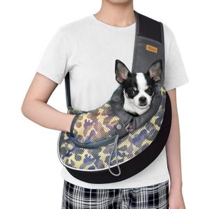 Cuby Pet Dog Sling Carrier for Small Dogs Cats Breathable Mesh Travel Safe Sling Bag Carrier for Dogs Cats Puppy ( M (5-10 lbs) Camouflage)