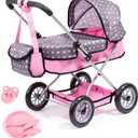 Bayer Smarty Modern Doll's Pram Set with Travel Bed for 18" Dolls - Includes Blanket, Pillow, Table Seat, Feeding Set & More
