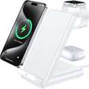 Wireless Charging Station,3 in 1 Charging Stand Made for Apple Watch Ultra 10 9 8 7 6 SE 5 4 3,Fast Wireless Charger Made for iPhone 16/15/14/13/12/11/X,for AirPods Pro(with Adapter) (White)