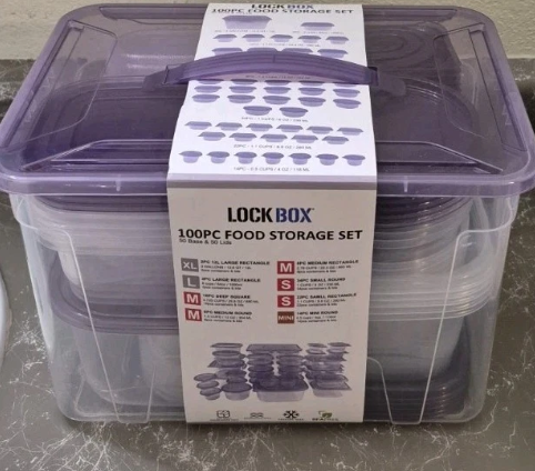 LOCK BOX 100 Piece Food Storage Container Set PURPLE (50 Lids/50 Containers)