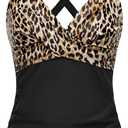 Women Underwire Tankini Top Only - Twist Front V Neck Bathing Suit Swim Top Tummy Control Cross Swimsuit 2025 Black Leopard XL