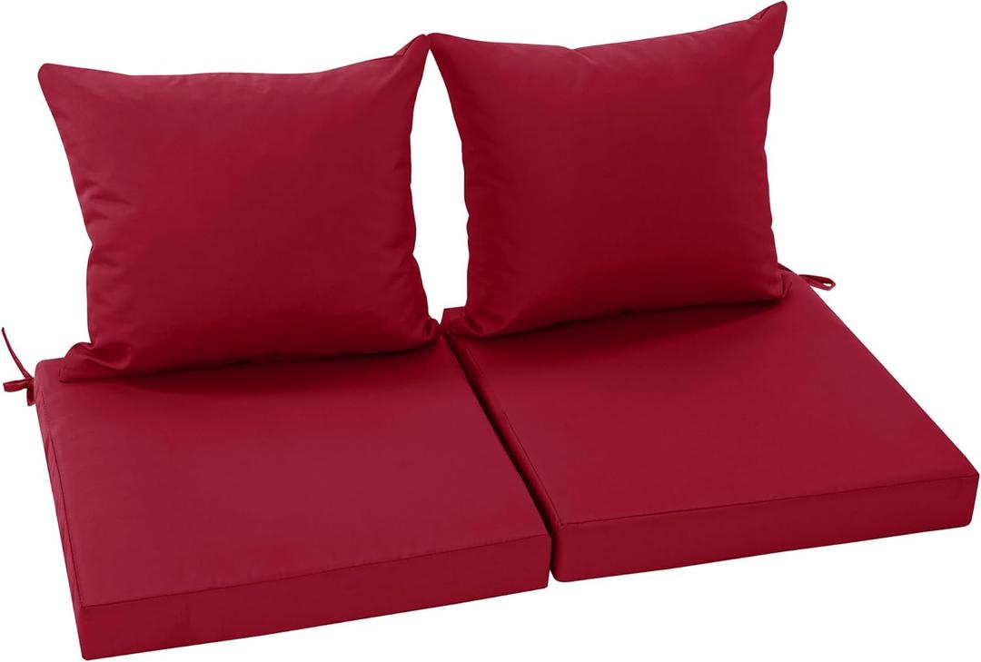 Waterproof Patio Cushions for Outdoor Furniture, Fade Resistant Back Pillow and Seat Cushion Set for Couch Replacements, 24 x 24 Inch, Red, Set of 2